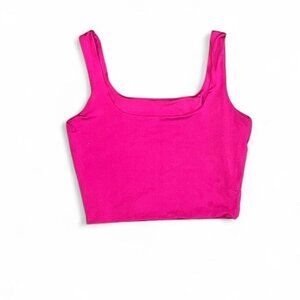 Hot Pink Women's Teen Scoop Neck Cropped Athletic Tank Top